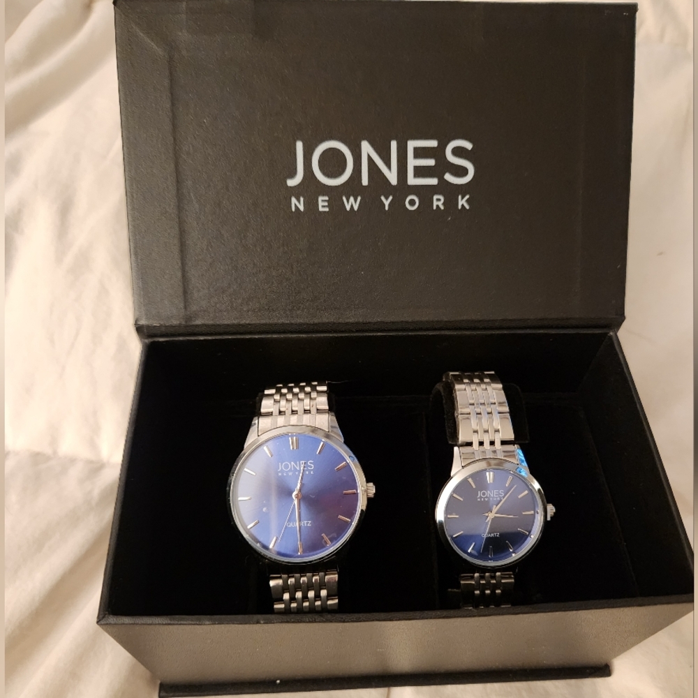 Jones New York Silver and Blue Men's and Women's Watch Set